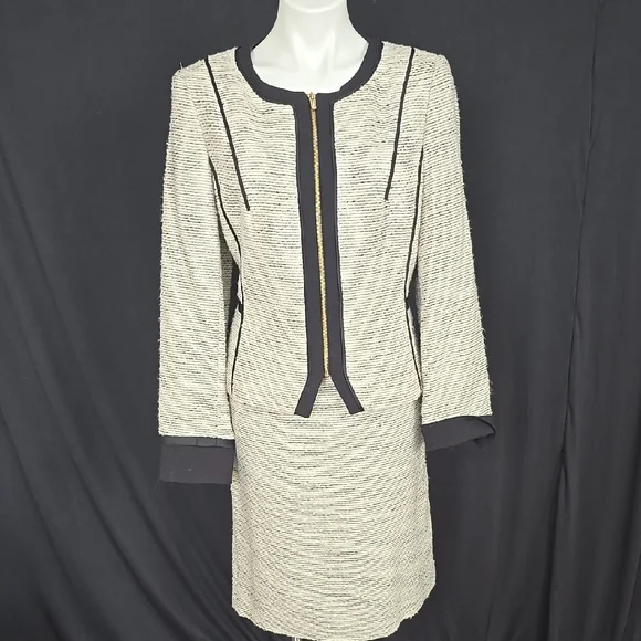 Calvin Klein Cream Black Sheath Jacket and Skirt Suit - Picture 1 of 12